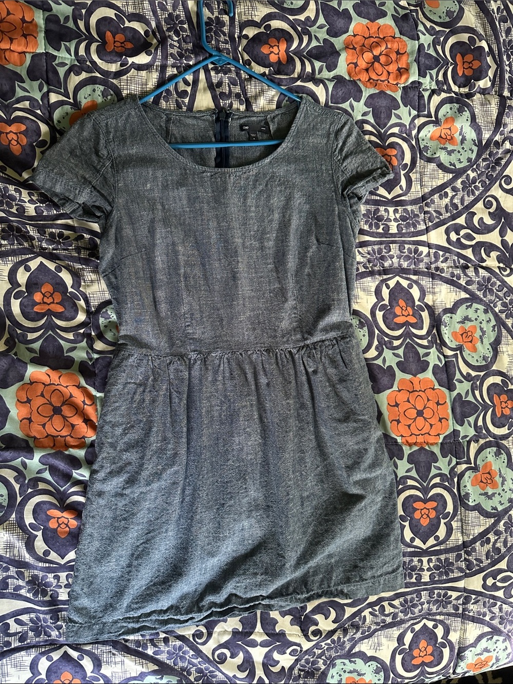 GAP Short-Sleeve Scoop chambray Mini Dress